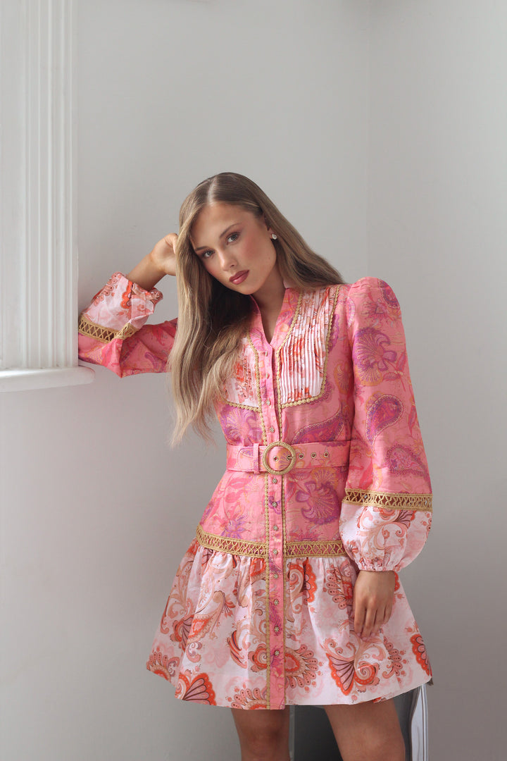 Pintuck Mini Dress in Rose Reverie