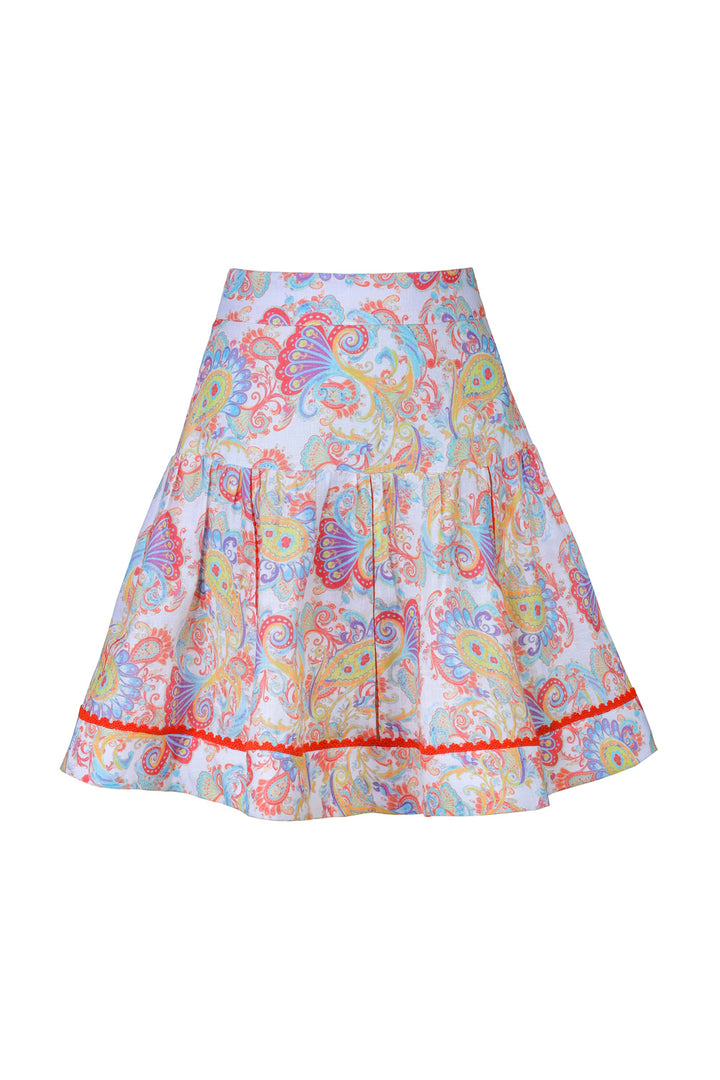 Knee Length Panel Skirt in Pomodore Flora