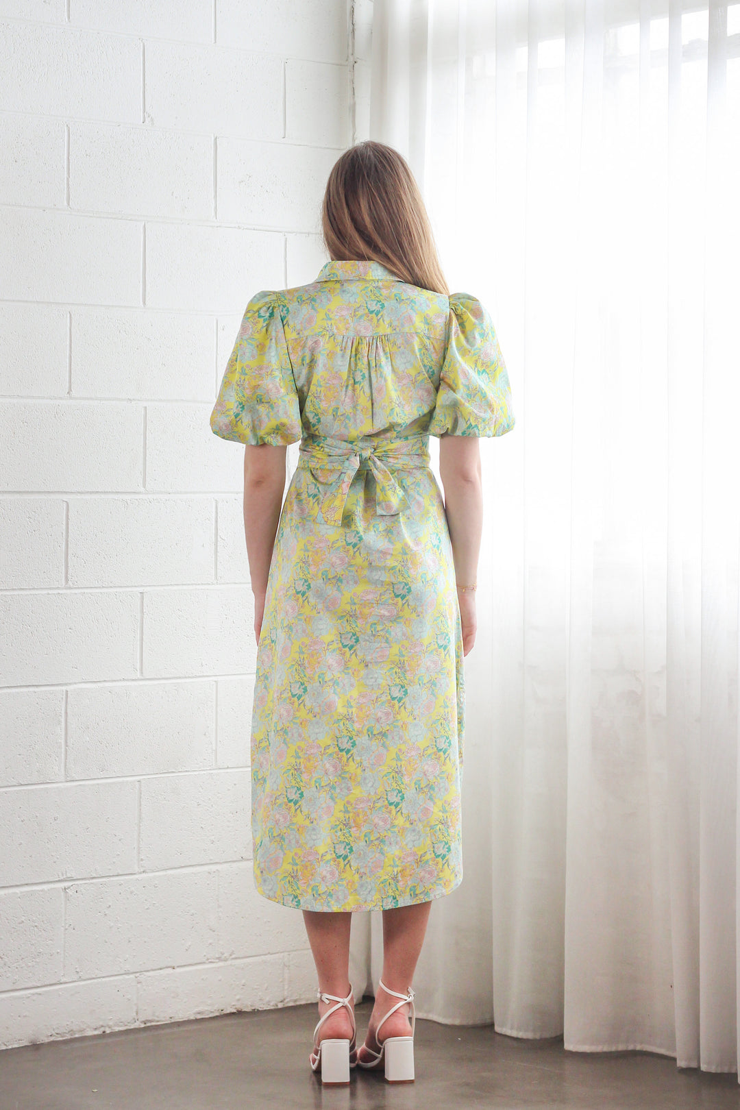 Puff Sleeve Shirt Dress in Rose Azure