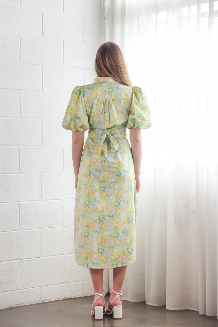 Puff Sleeve Shirt Dress in Rose Azure