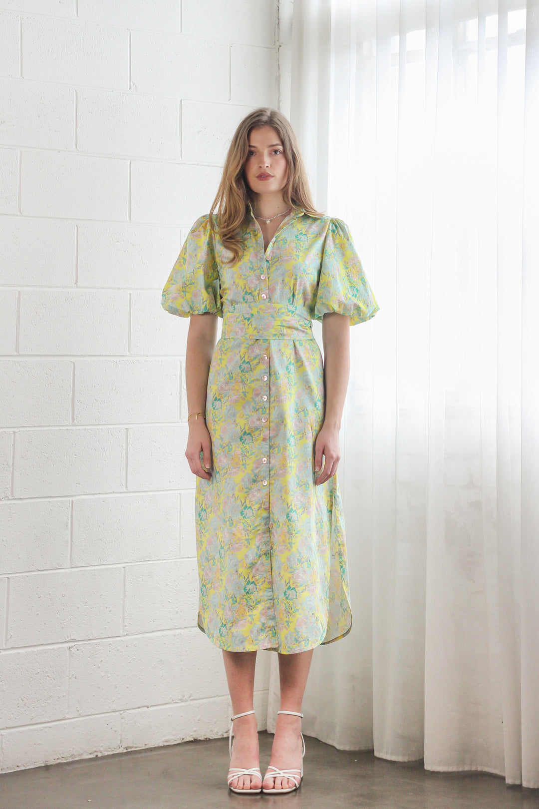 Puff Sleeve Shirt Dress in Rose Azure