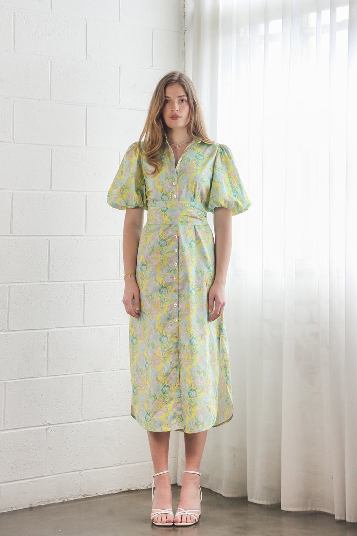 Puff Sleeve Shirt Dress in Rose Azure