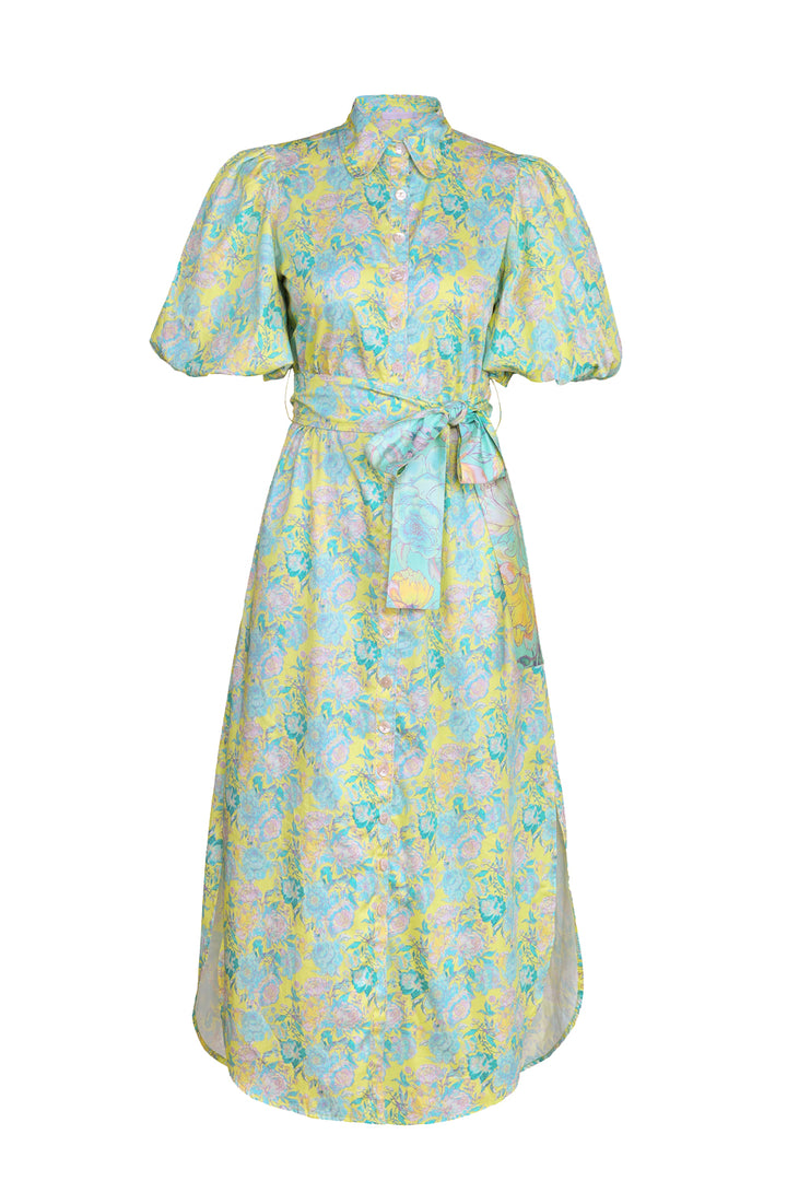 Puff Sleeve Shirt Dress in Rose Azure