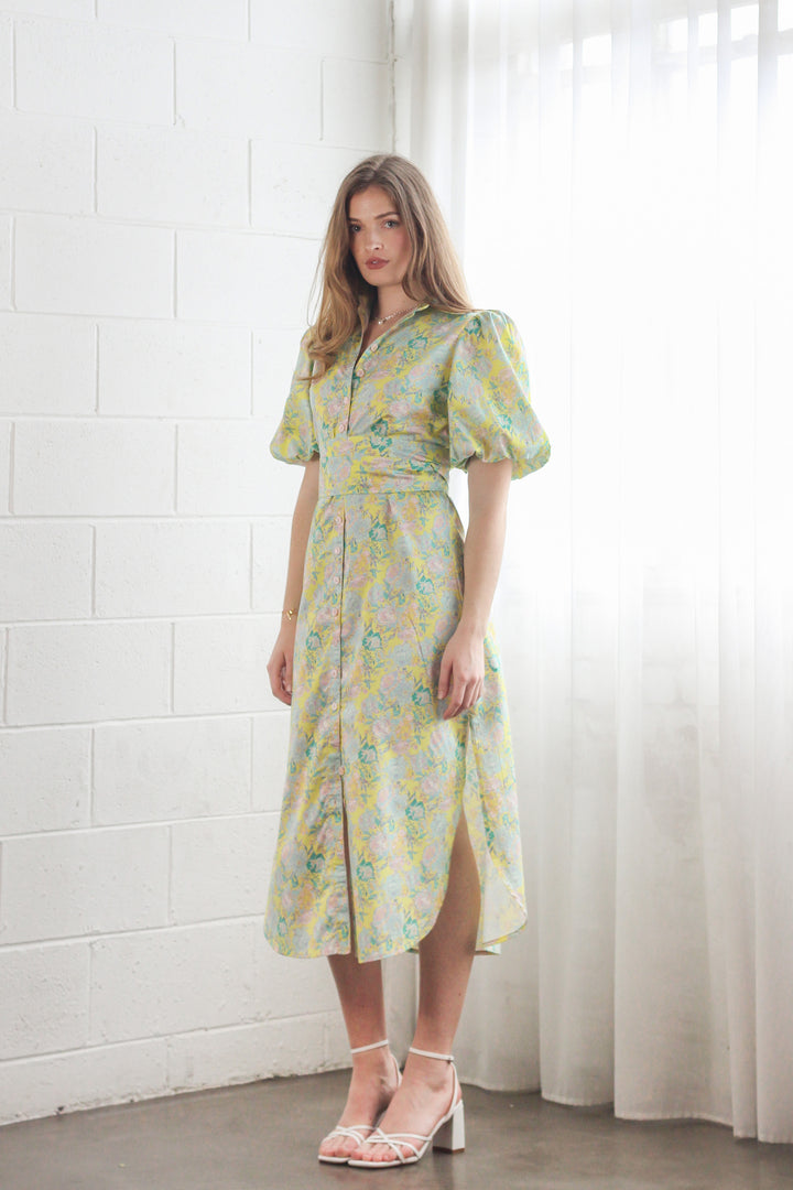 Puff Sleeve Shirt Dress in Rose Azure