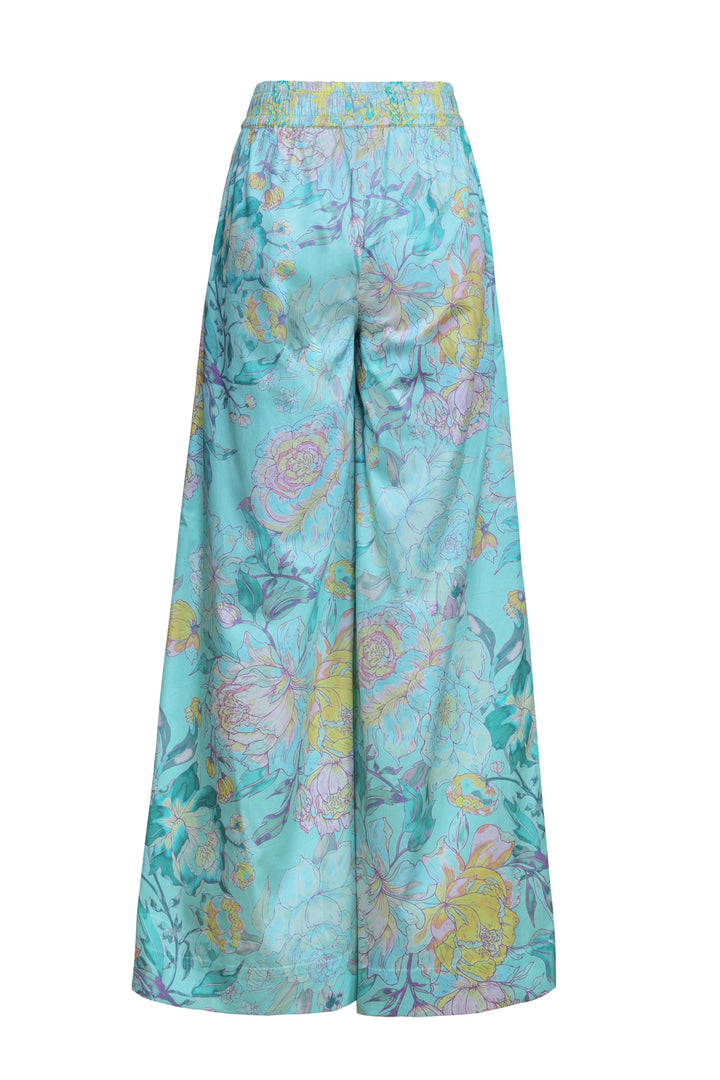 Elasticated High Waist Pant in Rose Azure