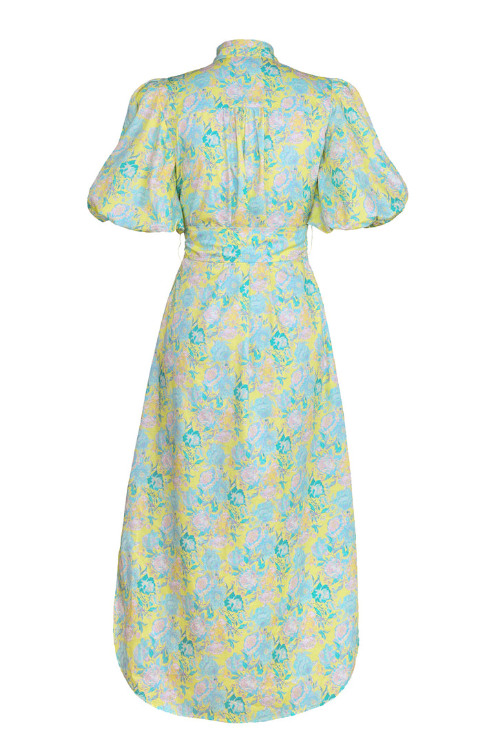 Puff Sleeve Shirt Dress in Rose Azure