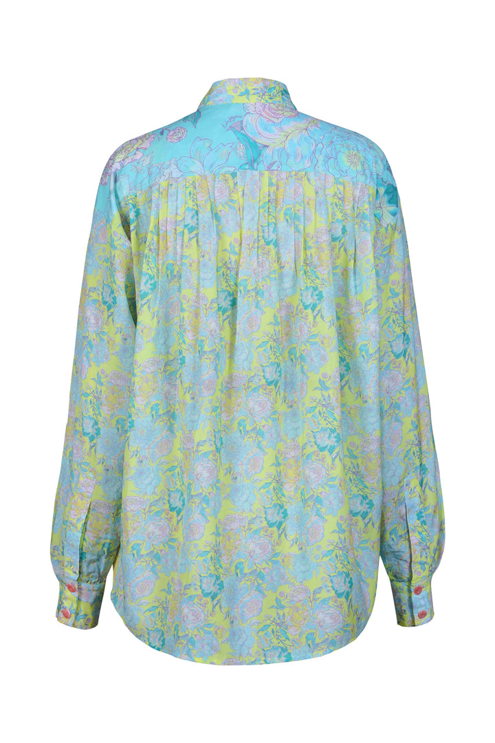 Stand Collar Billow Blouse in Rose Azure
