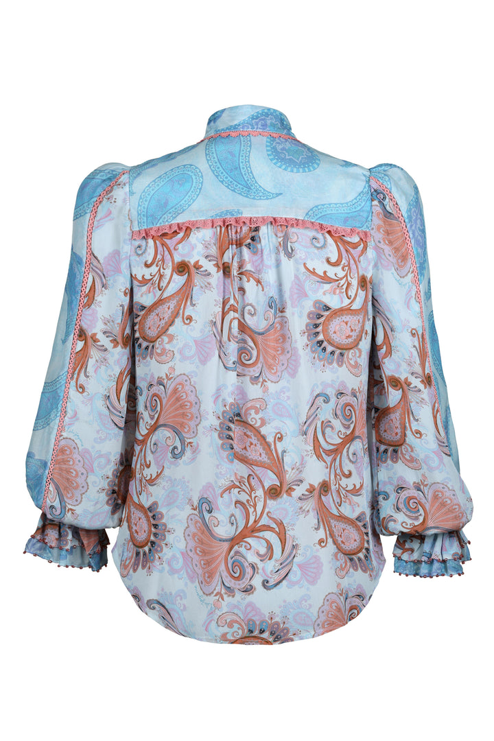 Ruffle Blouse in Sky Flora