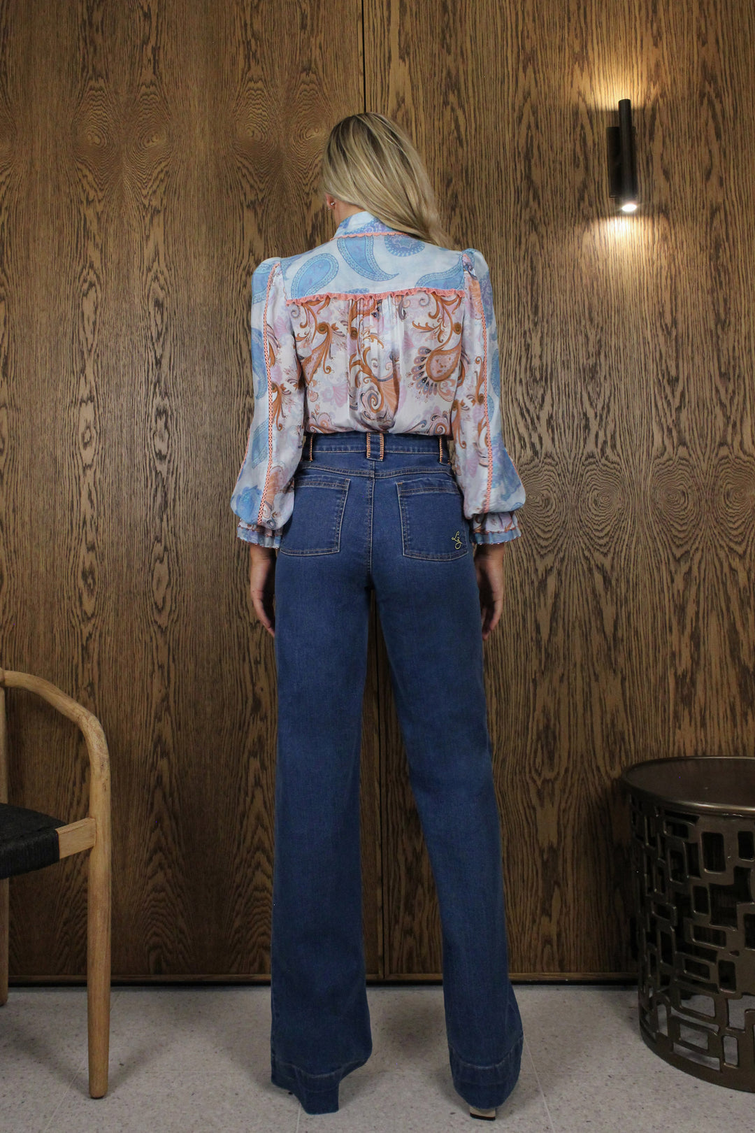 Ruffle Blouse in Sky Flora