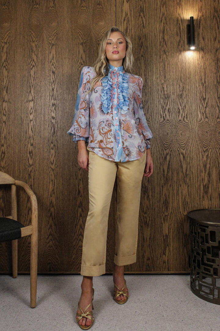 Ruffle Blouse in Sky Flora
