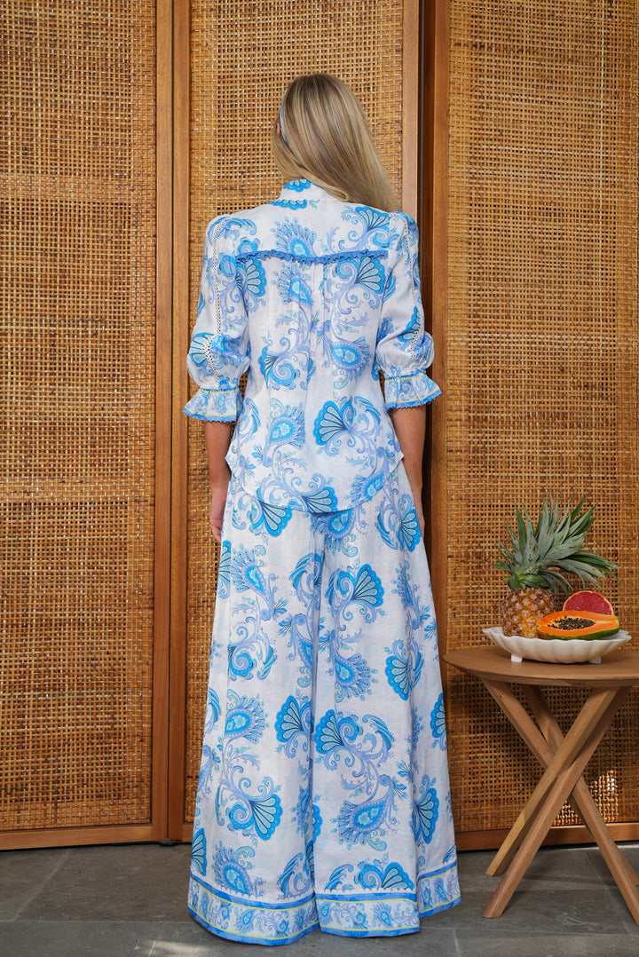 Ruffle Blouse in Sky Florentine