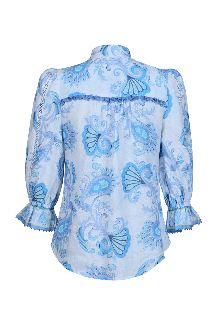 Ruffle Blouse in Sky Florentine