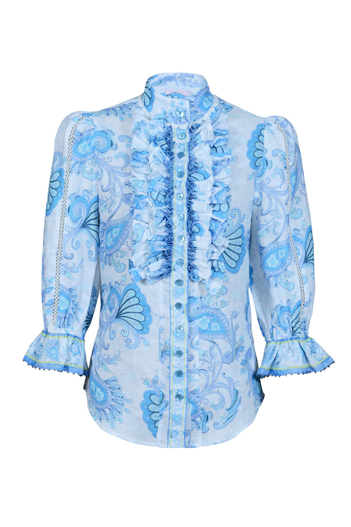 Ruffle Blouse in Sky Florentine