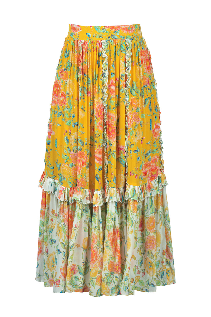 Ruffle Maxi Skirt in Citrus Bloom
