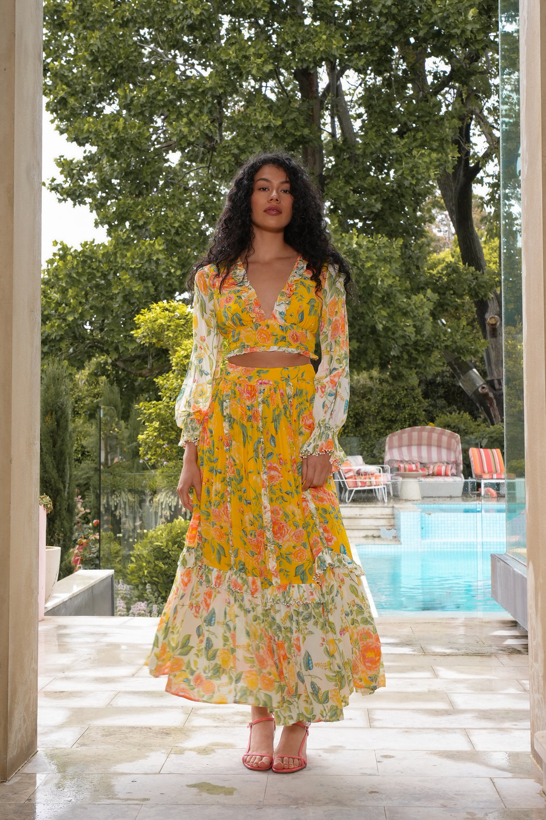 Ruffle Maxi Skirt in Citrus Bloom