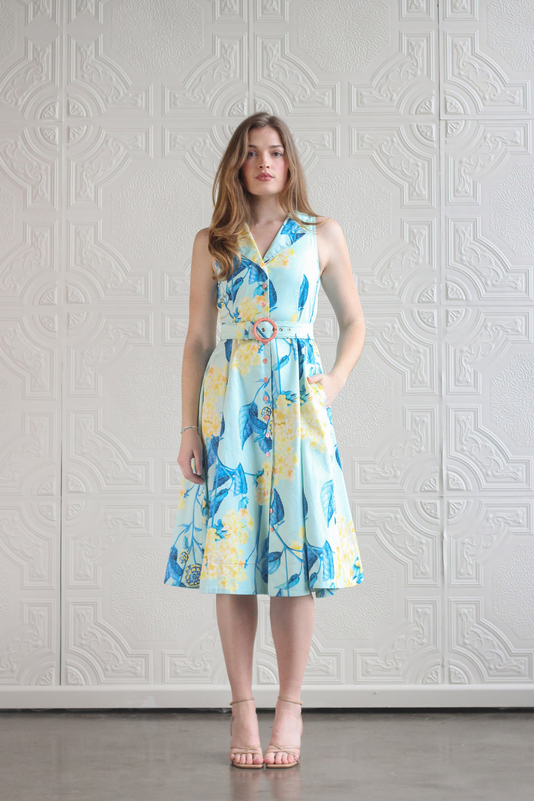 Sleeveless Trench Midi Dress in Sardi Wild Flower