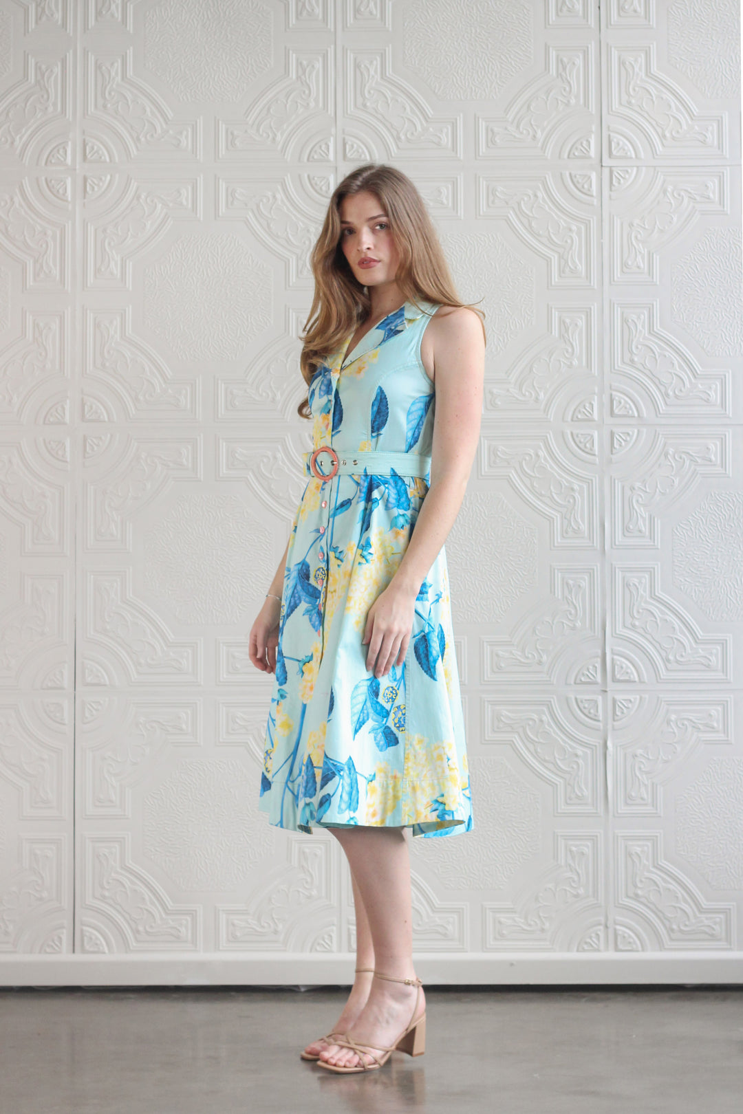 Sleeveless Trench Midi Dress in Sardi Wild Flower