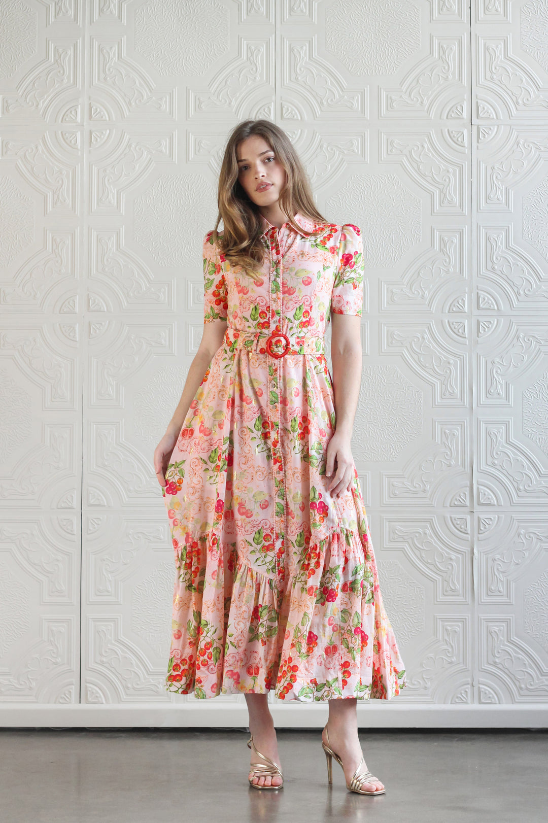 Short Sleeve Trench Maxi Dress in Sardinia Tomato Medley