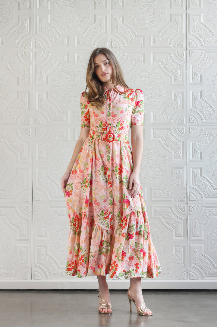 Short Sleeve Trench Maxi Dress in Sardinia Tomato Medley