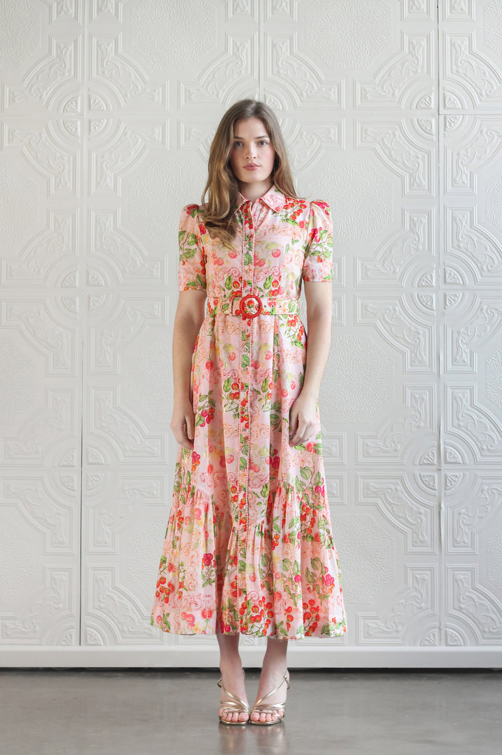 Short Sleeve Trench Maxi Dress in Sardinia Tomato Medley