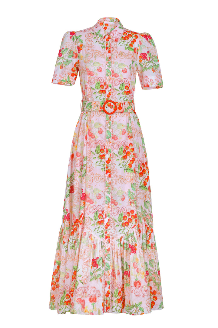 Short Sleeve Trench Maxi Dress in Sardinia Tomato Medley