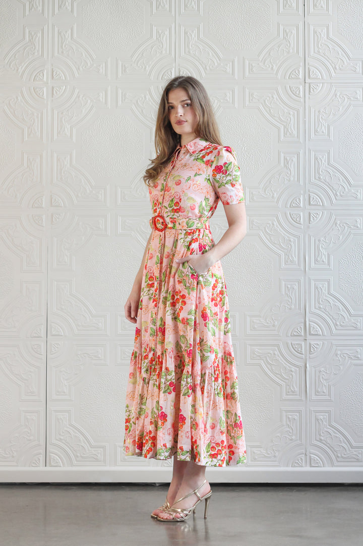 Short Sleeve Trench Maxi Dress in Sardinia Tomato Medley