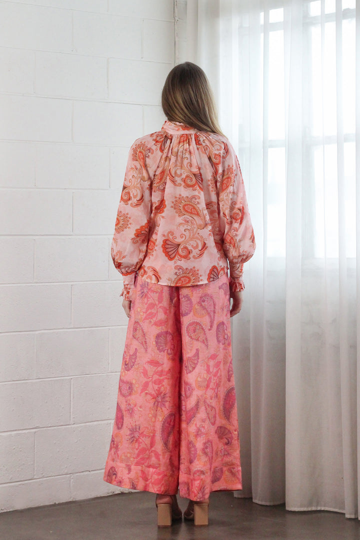 Sash Tie Blouse in Bronze Mirage