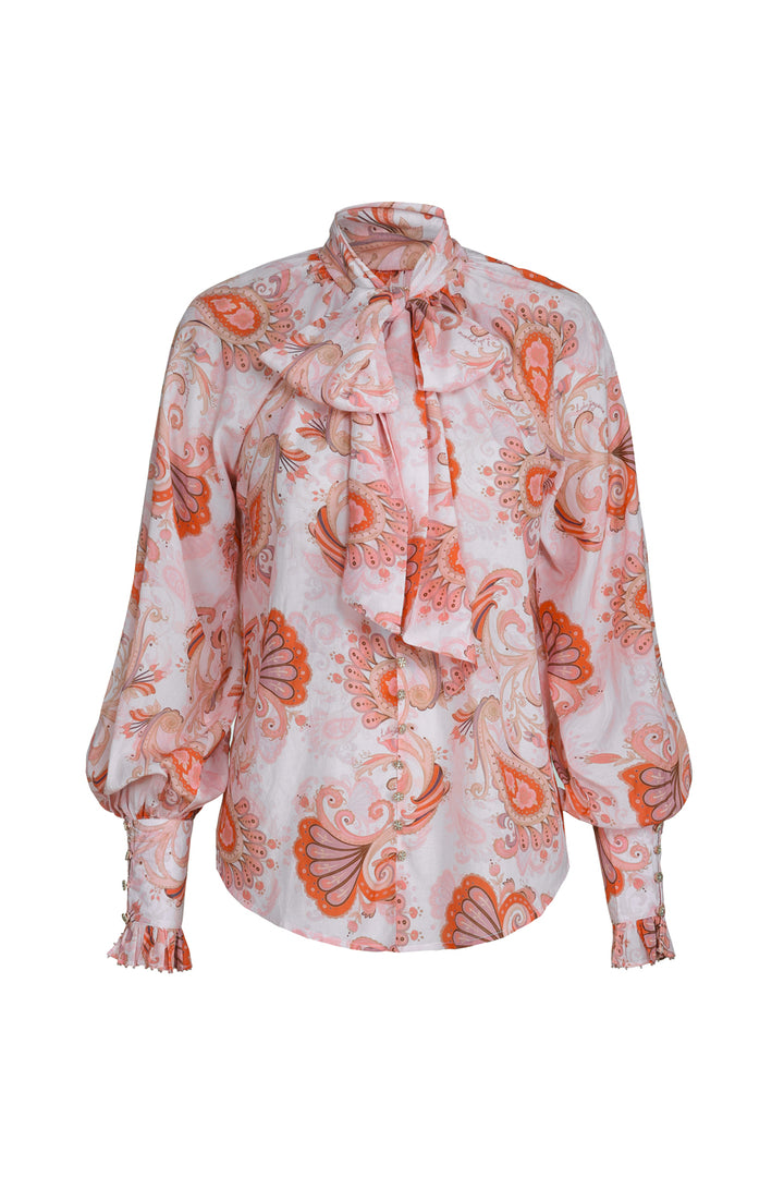 Sash Tie Blouse in Bronze Mirage