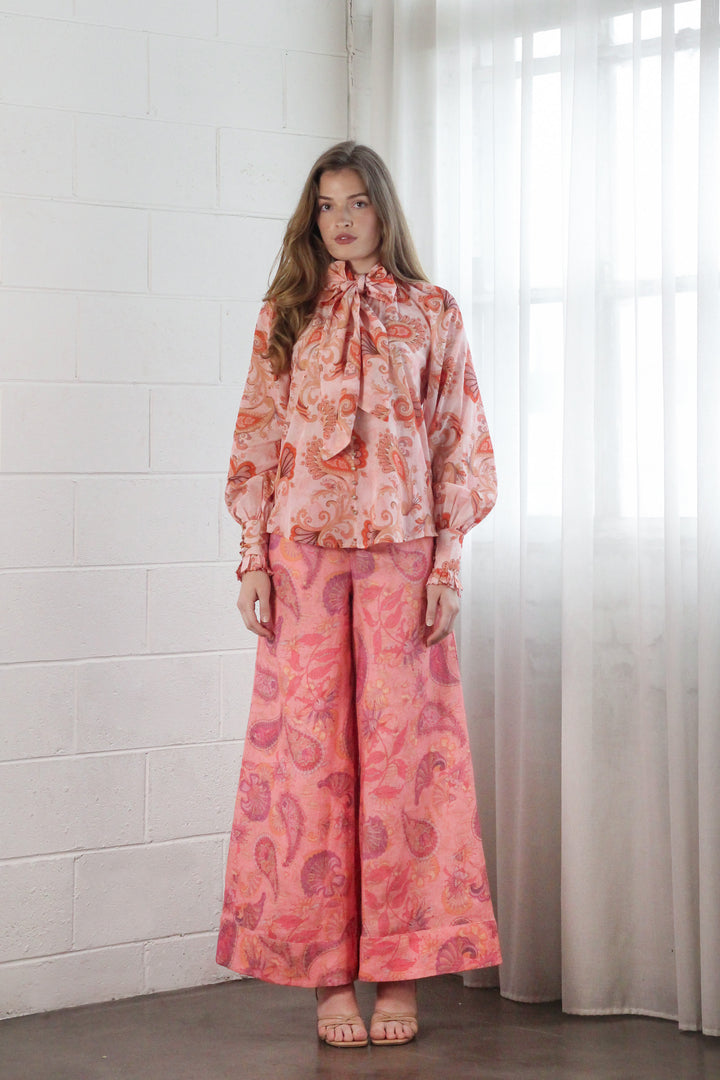 Sash Tie Blouse in Bronze Mirage