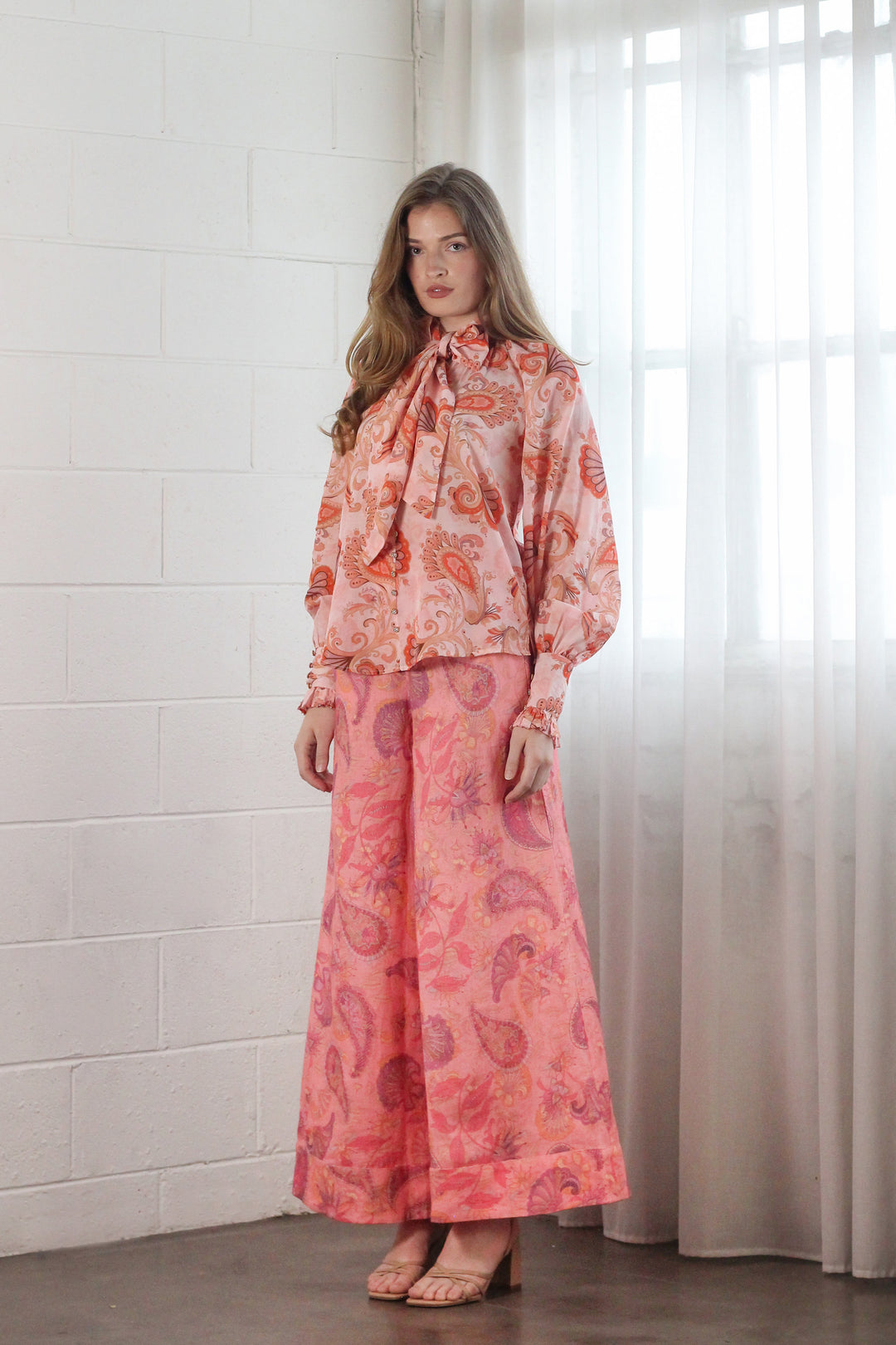 Sash Tie Blouse in Bronze Mirage