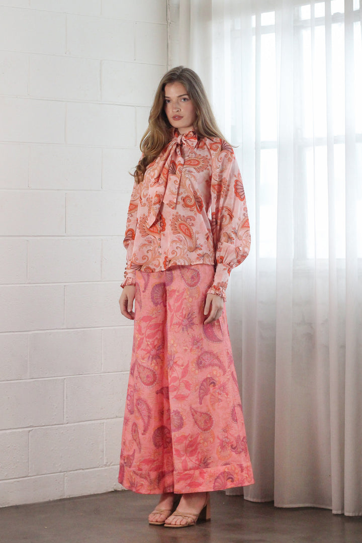 Sash Tie Blouse in Bronze Mirage