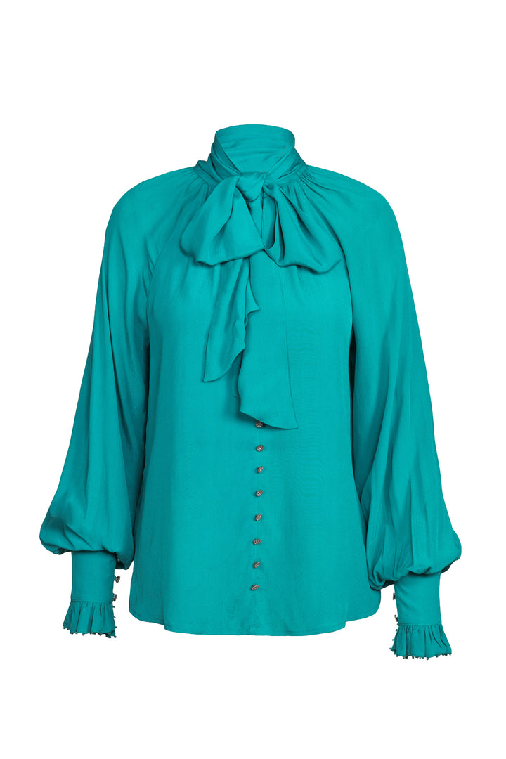 Sash Tie Blouse in Turquoise