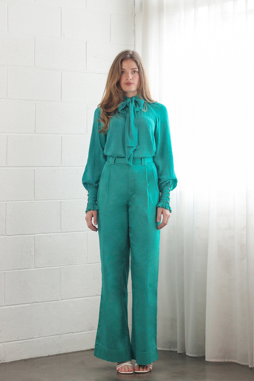 Sash Tie Blouse in Turquoise