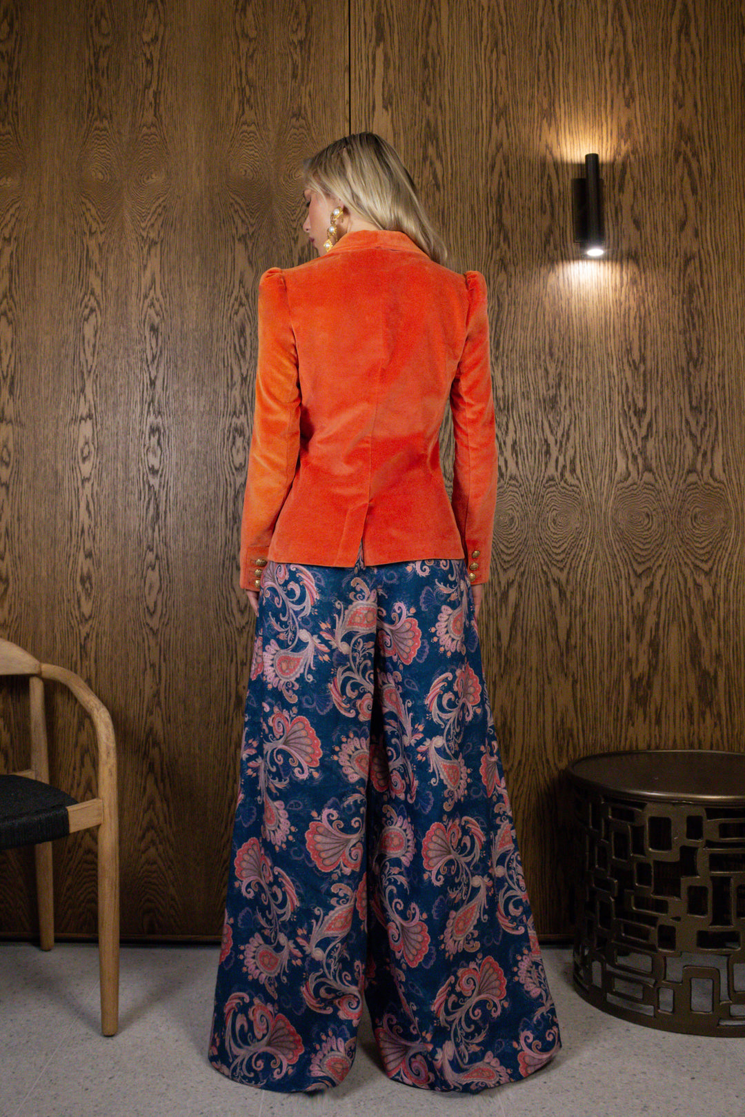 Shawl Collar Blazer in Orange Flame