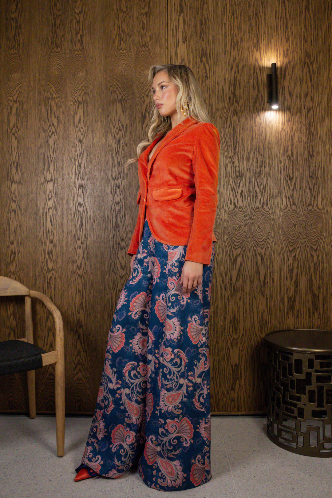 Shawl Collar Blazer in Orange Flame
