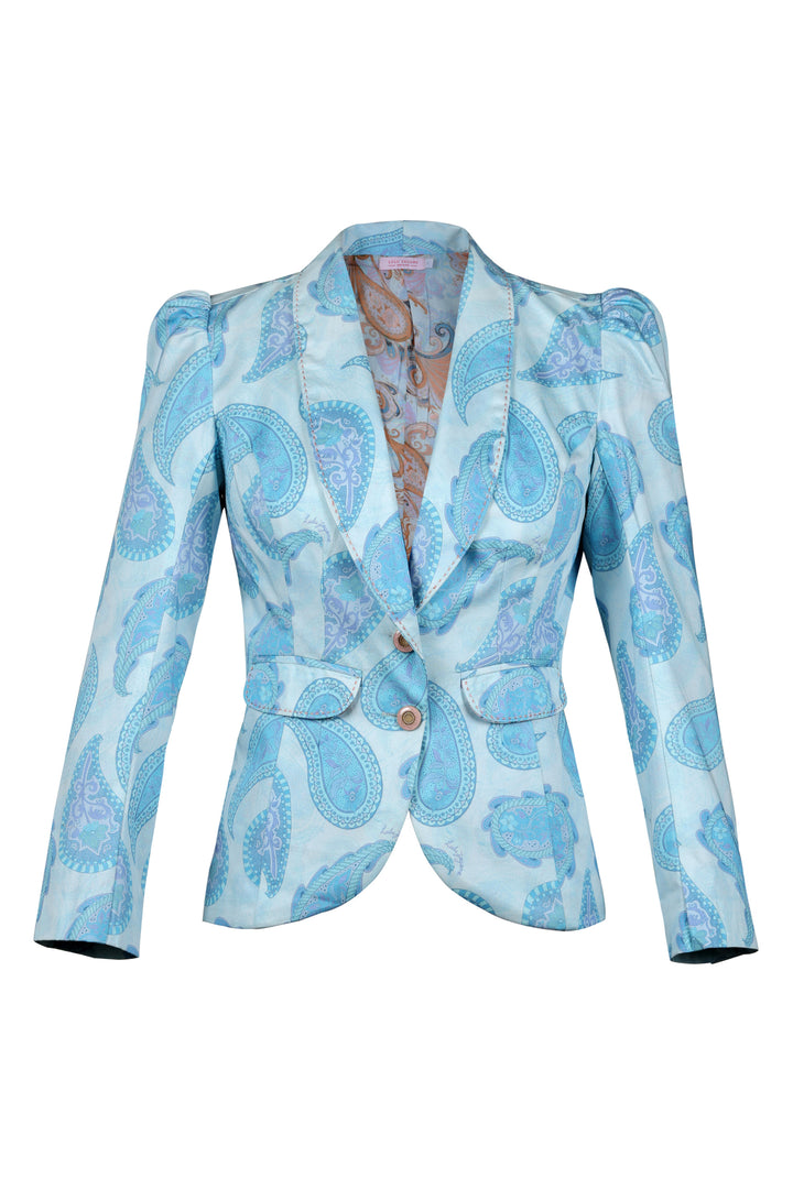 Shawl Collar Blazer in Sky Flora