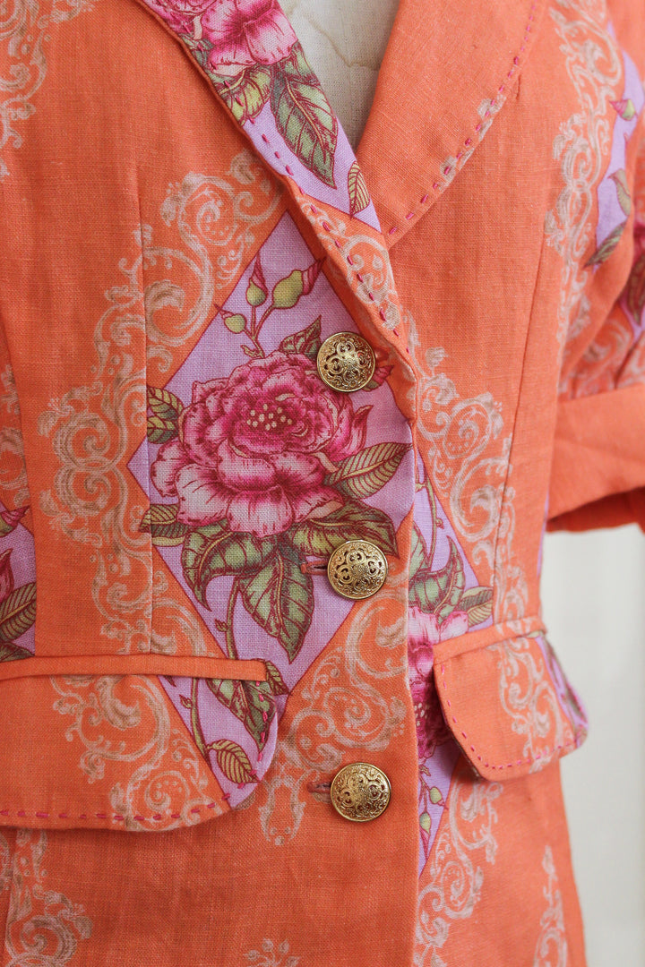 Short Sleeve Tailored Blazer in Coral Diamond