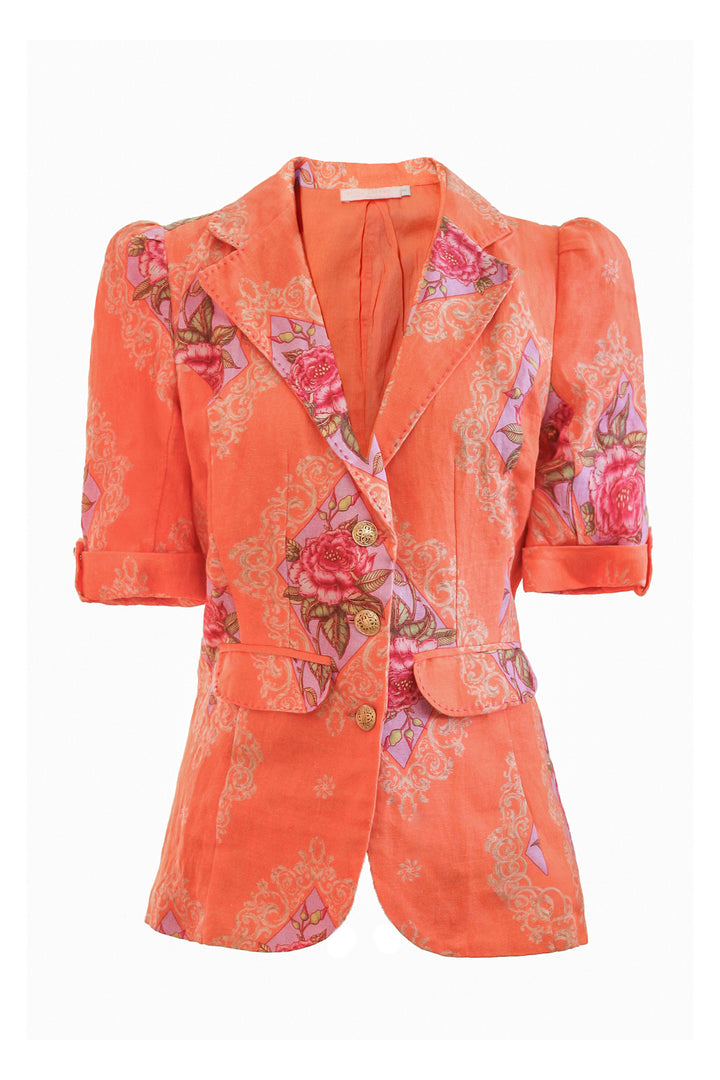 Short Sleeve Tailored Blazer in Coral Diamond
