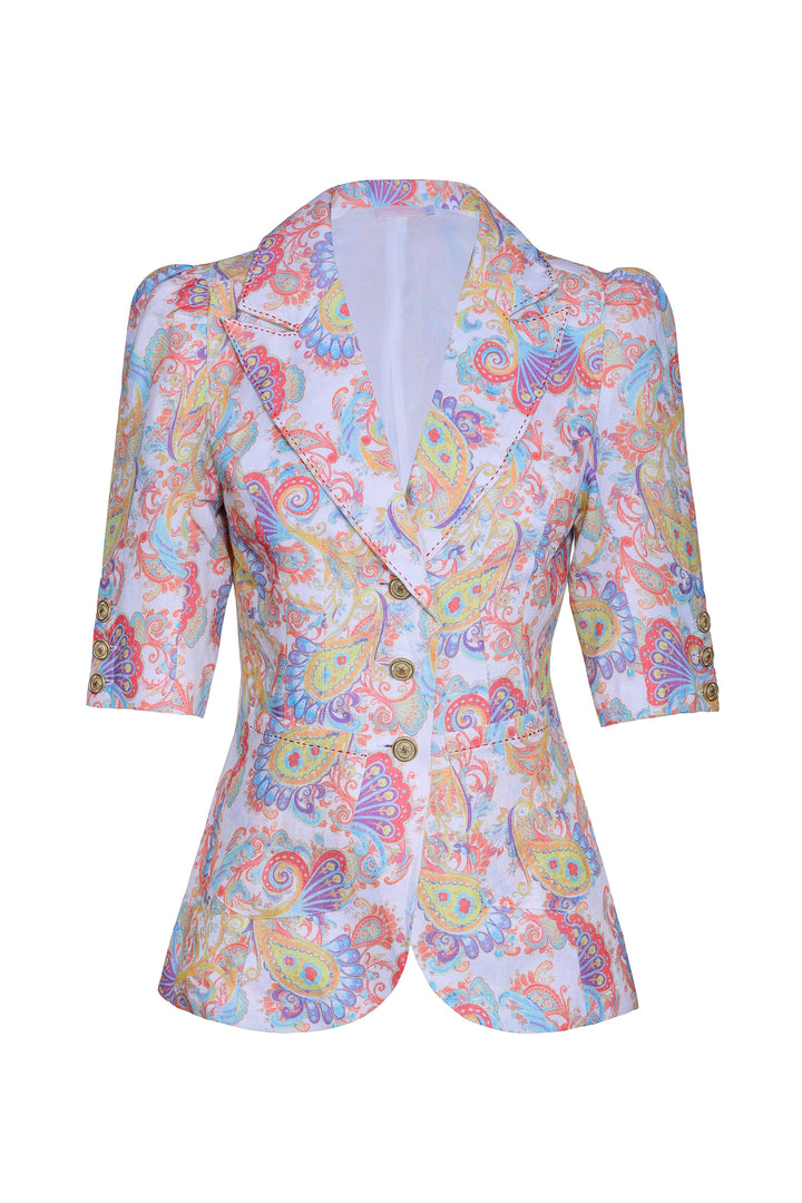 Short Sleeve Tailored Blazer in Pomodore Flora