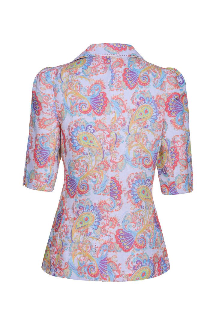 Short Sleeve Tailored Blazer in Pomodore Flora