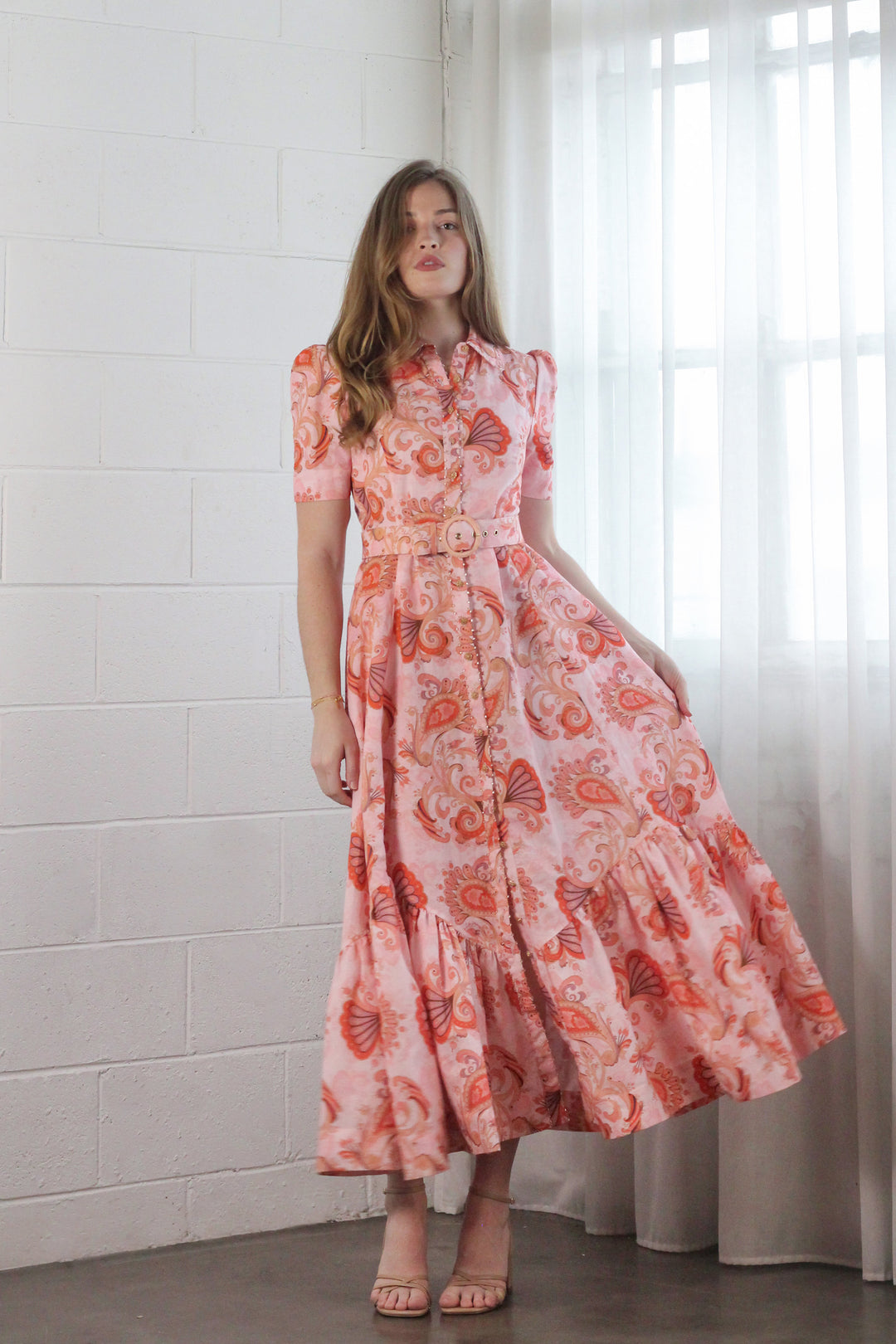 Short Sleeve Trench Maxi Dress in Bronze Mirage