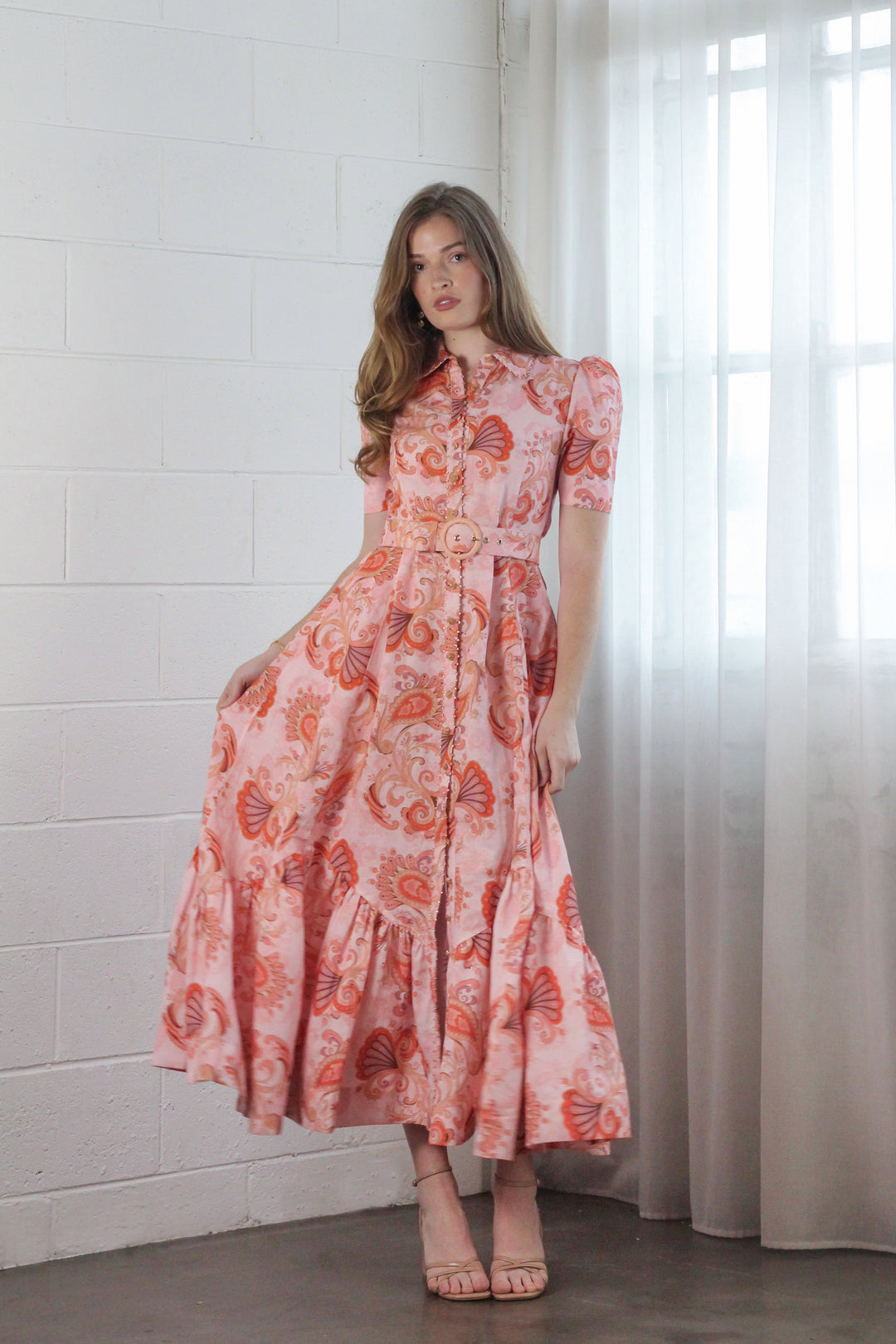 Short Sleeve Trench Maxi Dress in Bronze Mirage