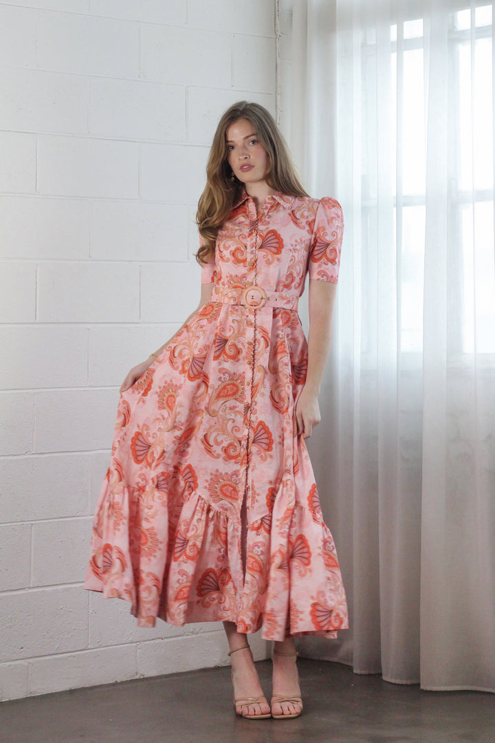 Short Sleeve Trench Maxi Dress in Bronze Mirage