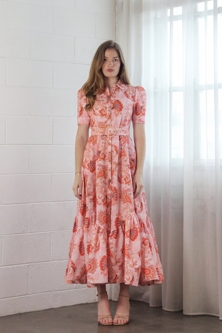 Short Sleeve Trench Maxi Dress in Bronze Mirage