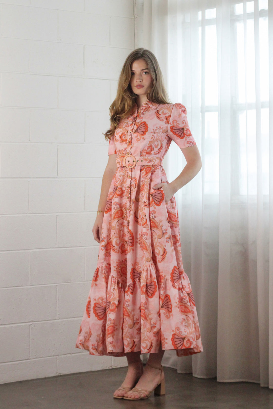 Short Sleeve Trench Maxi Dress in Bronze Mirage