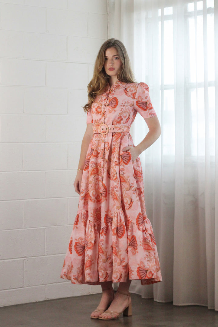 Short Sleeve Trench Maxi Dress in Bronze Mirage