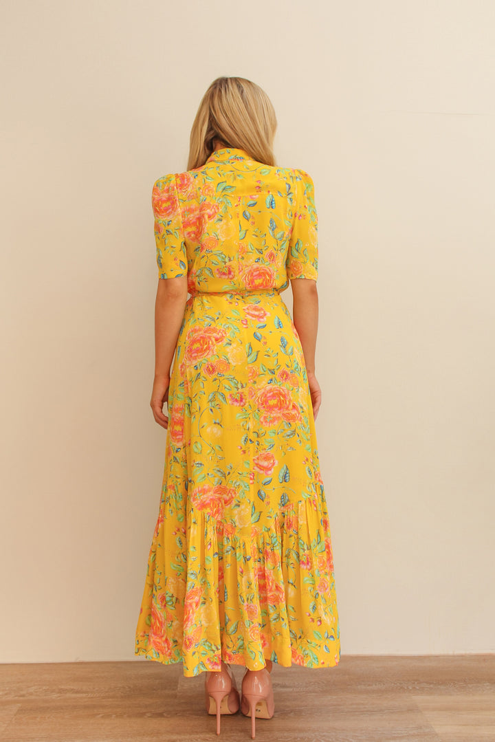 Short Sleeve Trench Maxi Dress in Citrus Bloom