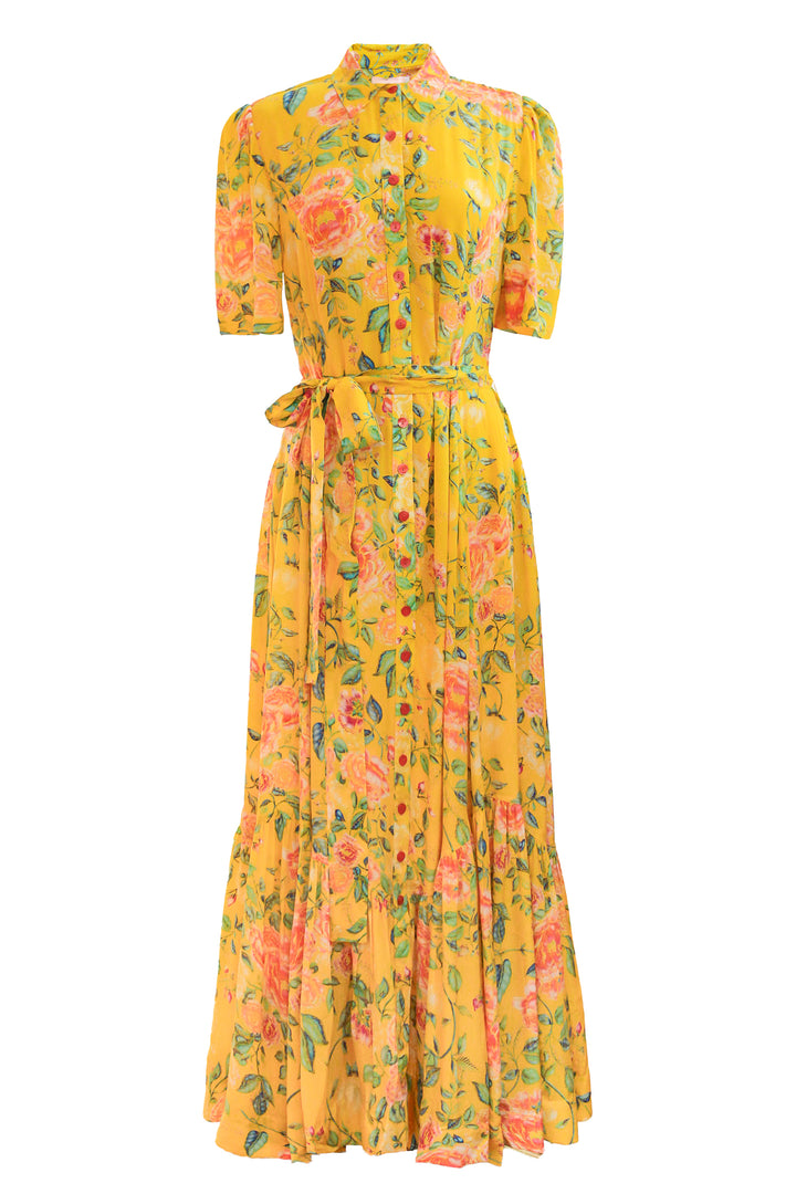 Short Sleeve Trench Maxi Dress in Citrus Bloom