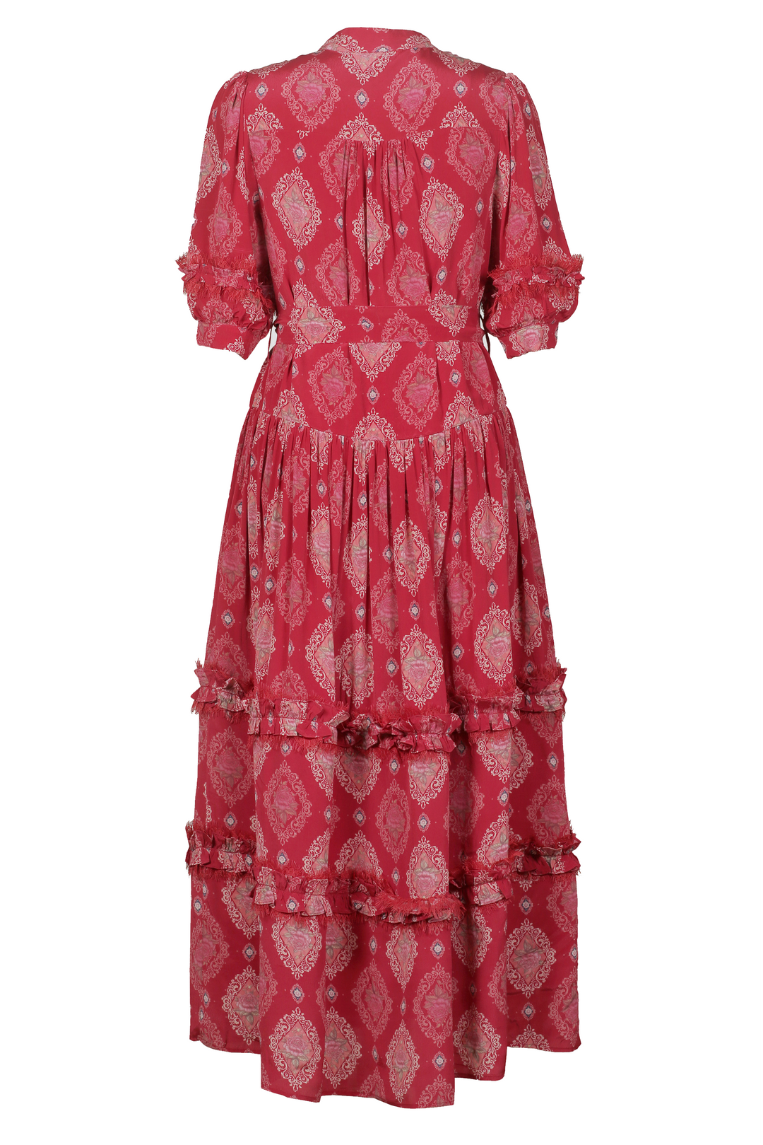 Short Sleeve Drop Waist Maxi Dress in Crimson Crest