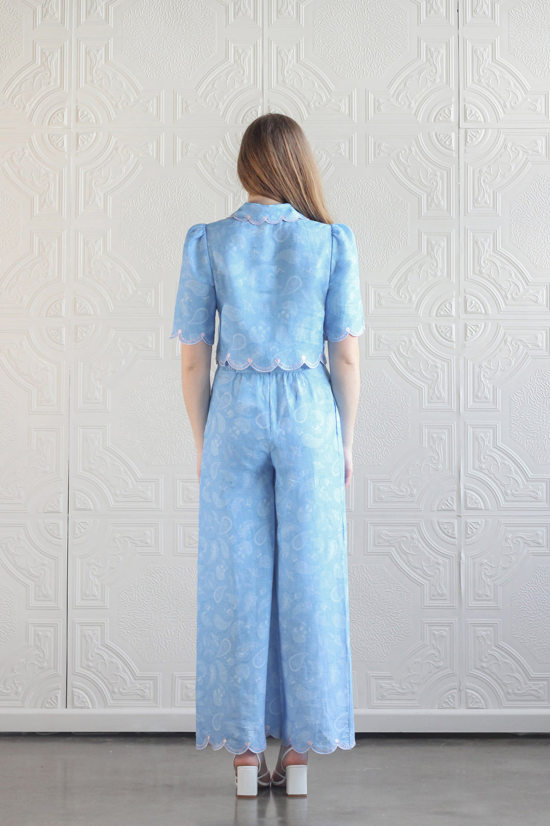 Embroidered Crop Shirt in Sky Paisley